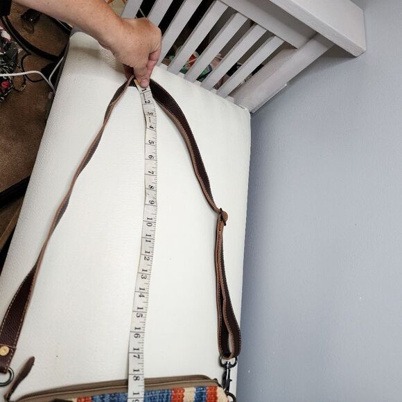 Myra Leather Crossbody Bag Shoulder Bag Tapestry Front Leather Back Purse Fringe - Picture 8 of 8